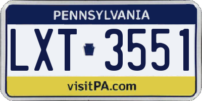 PA license plate LXT3551
