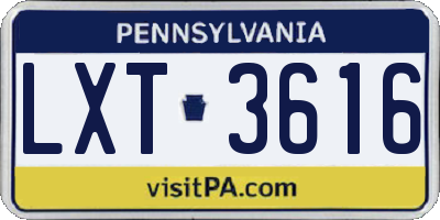 PA license plate LXT3616