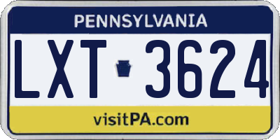 PA license plate LXT3624