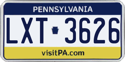 PA license plate LXT3626