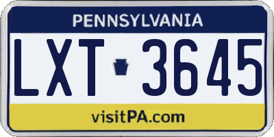 PA license plate LXT3645