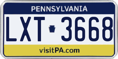 PA license plate LXT3668