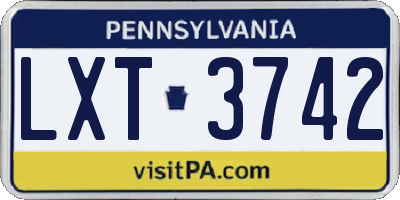 PA license plate LXT3742