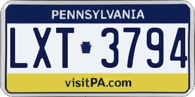 PA license plate LXT3794
