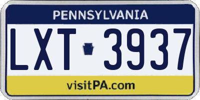 PA license plate LXT3937