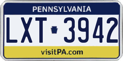 PA license plate LXT3942