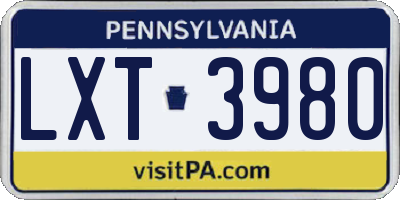PA license plate LXT3980