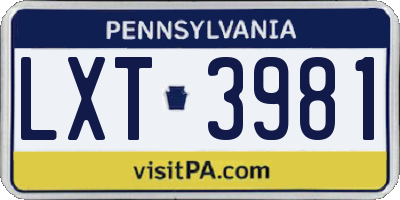 PA license plate LXT3981