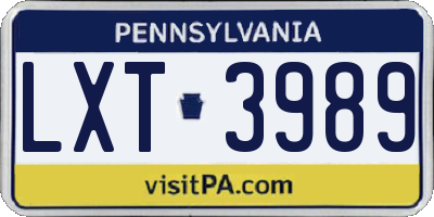PA license plate LXT3989