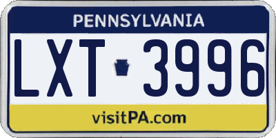 PA license plate LXT3996