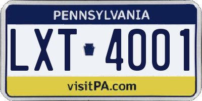 PA license plate LXT4001