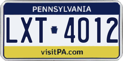 PA license plate LXT4012