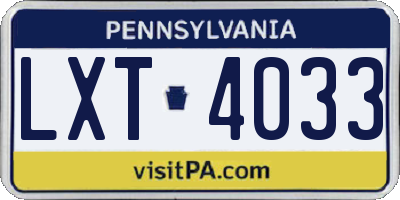 PA license plate LXT4033