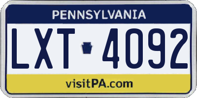 PA license plate LXT4092