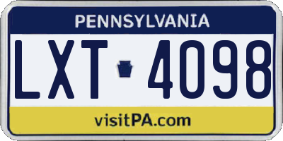 PA license plate LXT4098