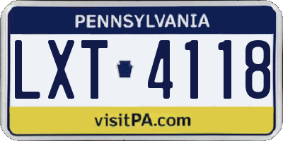 PA license plate LXT4118