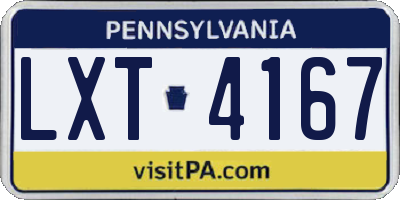 PA license plate LXT4167