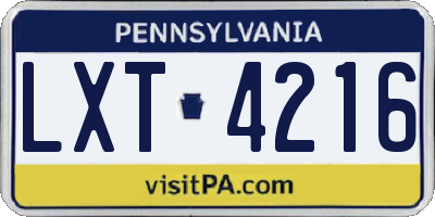 PA license plate LXT4216