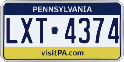 PA license plate LXT4374