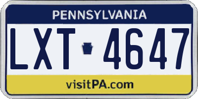 PA license plate LXT4647