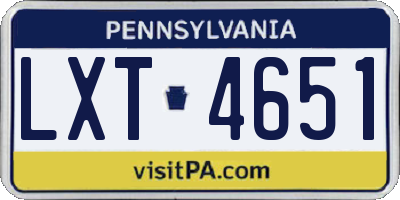 PA license plate LXT4651