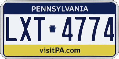 PA license plate LXT4774