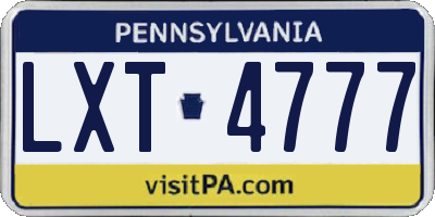 PA license plate LXT4777