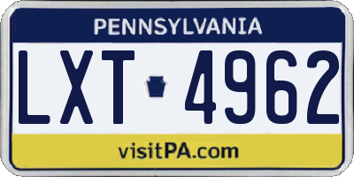 PA license plate LXT4962