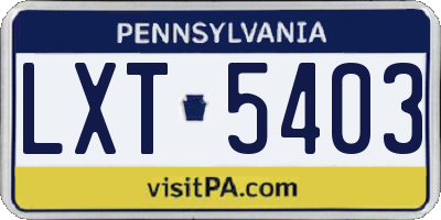 PA license plate LXT5403