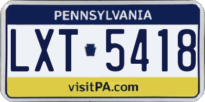 PA license plate LXT5418