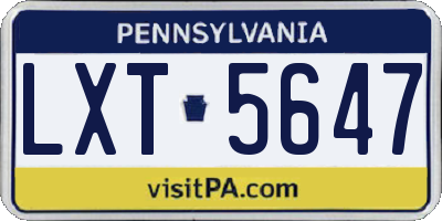 PA license plate LXT5647