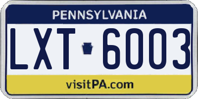 PA license plate LXT6003