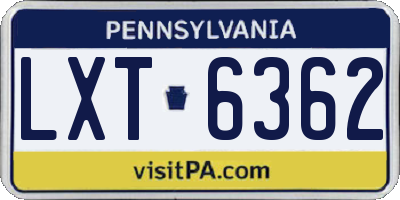 PA license plate LXT6362