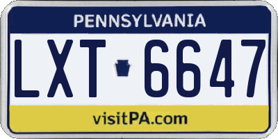 PA license plate LXT6647