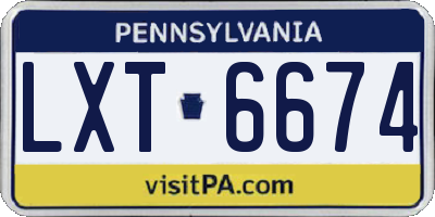 PA license plate LXT6674