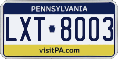 PA license plate LXT8003