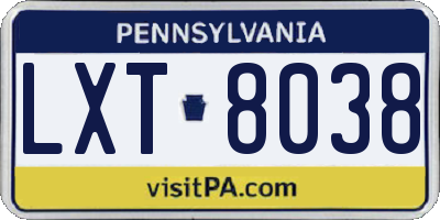 PA license plate LXT8038
