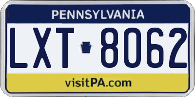 PA license plate LXT8062