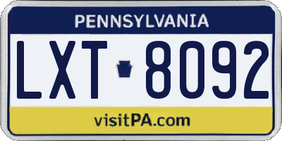 PA license plate LXT8092