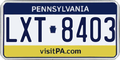 PA license plate LXT8403