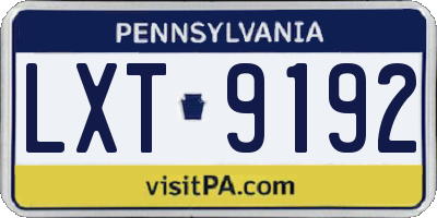 PA license plate LXT9192