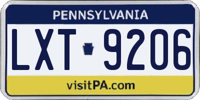 PA license plate LXT9206