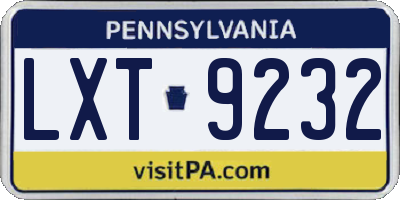 PA license plate LXT9232