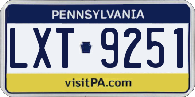 PA license plate LXT9251