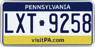 PA license plate LXT9258