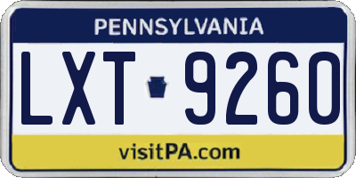 PA license plate LXT9260
