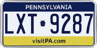 PA license plate LXT9287