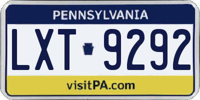 PA license plate LXT9292