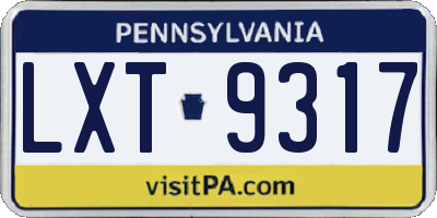PA license plate LXT9317