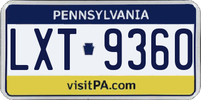 PA license plate LXT9360